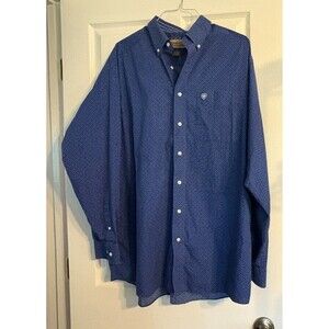 Ariat Long Sleeve Shirt Mens XL Tall Blue Wrinkle Free Classic Fit Button Down